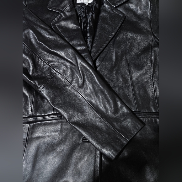Worthington Y2K 100% Genuine Lambskin Leather XL Jacket Black Button Up Wilsons - Picture 16 of 16